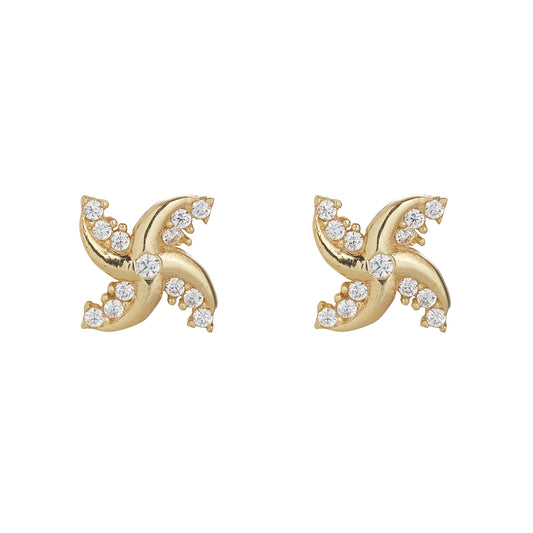 9ct Gold CZ Swirl Stud Earrings - John Ross Jewellers