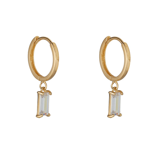9ct Gold Baguette CZ Huggie Hoop Earrings - John Ross Jewellers