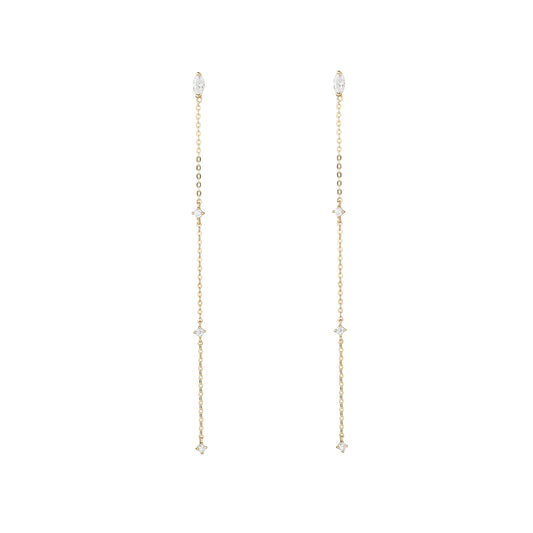 9ct Gold Super Long CZ Drop Earrings - John Ross Jewellers