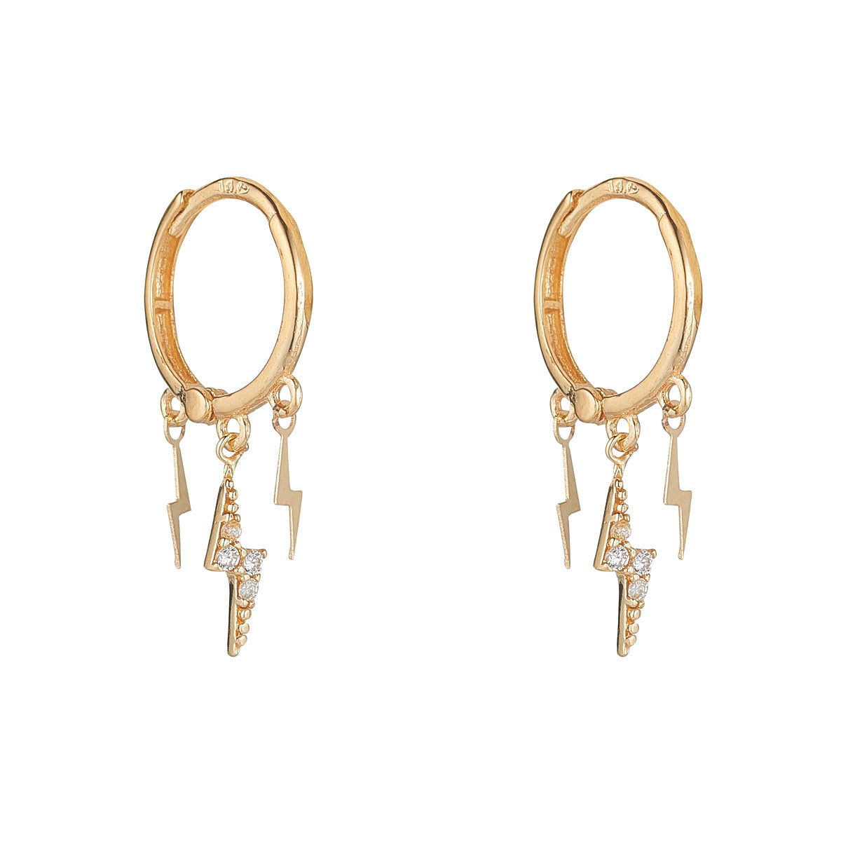 9ct Gold CZ Lightning Trio Huggie Earrings - John Ross Jewellers