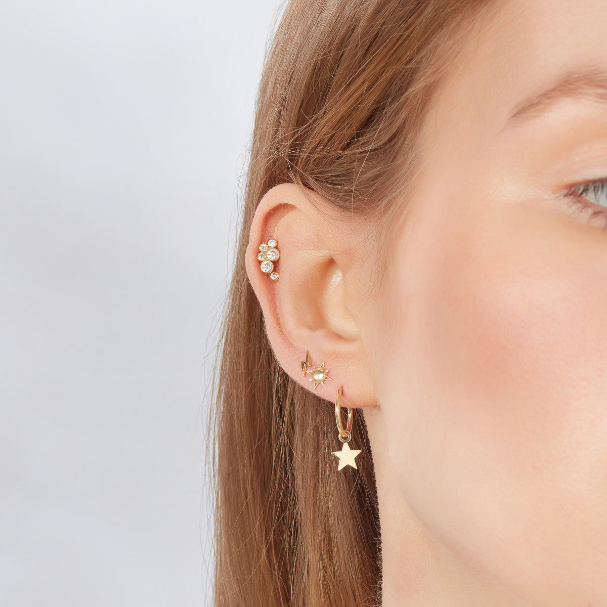 Ear Candy 9ct Gold CZ Cluster Cartilage Stud | Labret - John Ross Jewellers