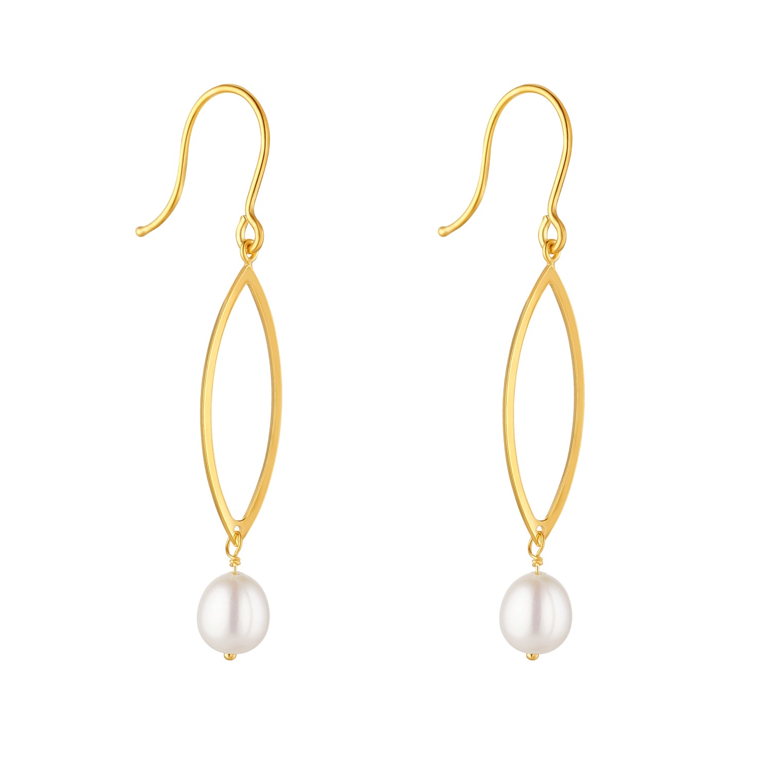 9ct Gold Pearl Marquise Cutout Drop Earrings - John Ross Jewellers