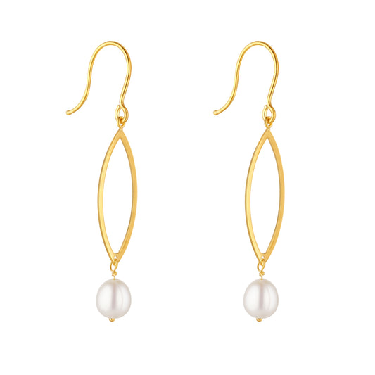 9ct Gold Pearl Marquise Cutout Drop Earrings - John Ross Jewellers