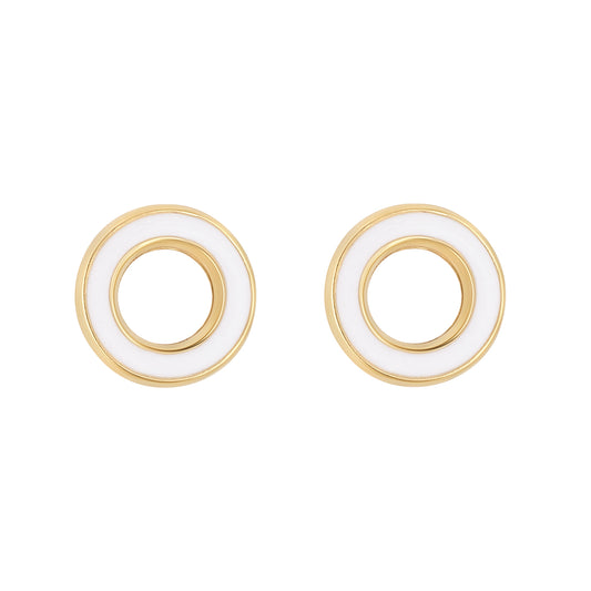 9ct Gold White Enamel Open Circle Stud Earrings | 9mm - John Ross Jewellers