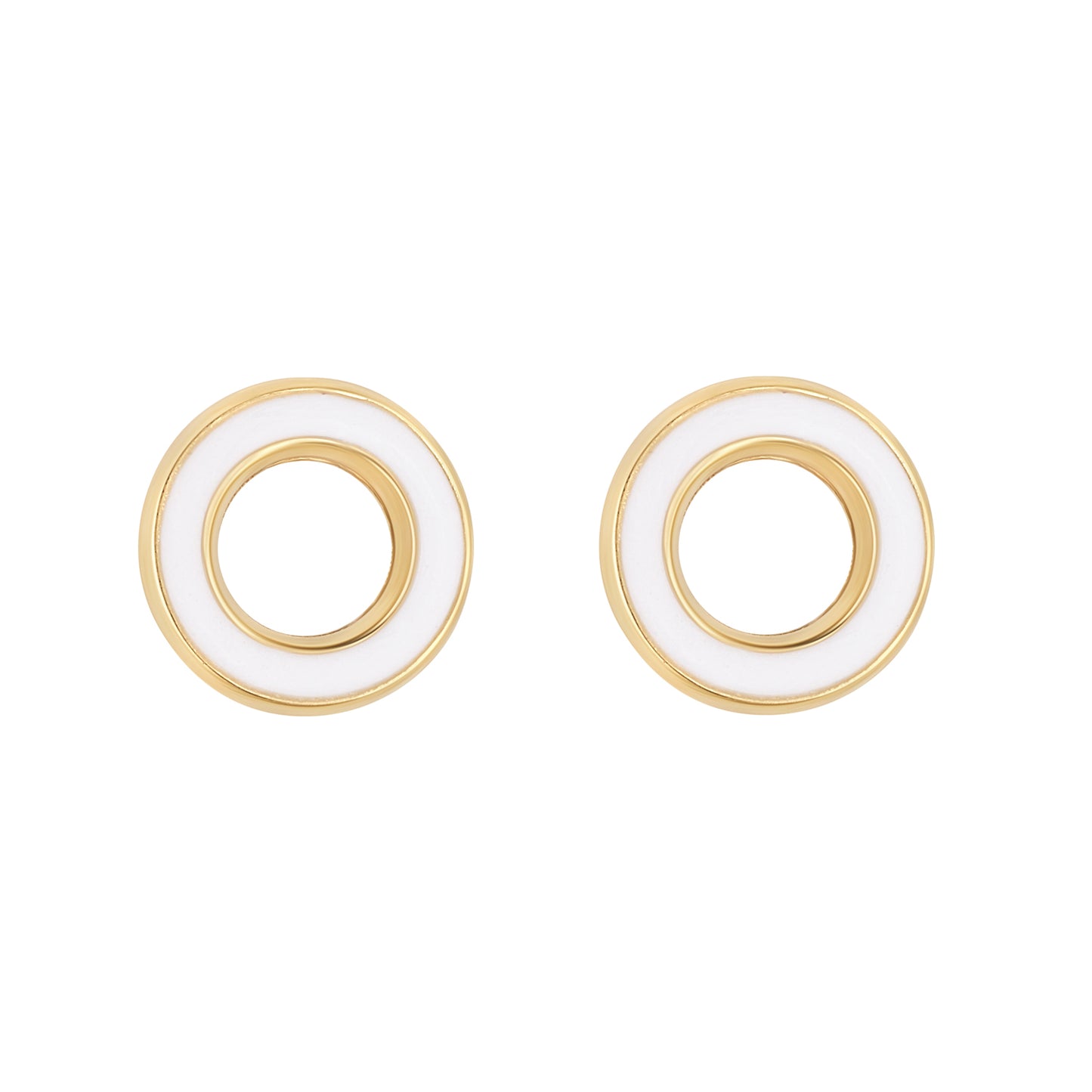 9ct Gold White Enamel Open Circle Stud Earrings | 9mm - John Ross Jewellers