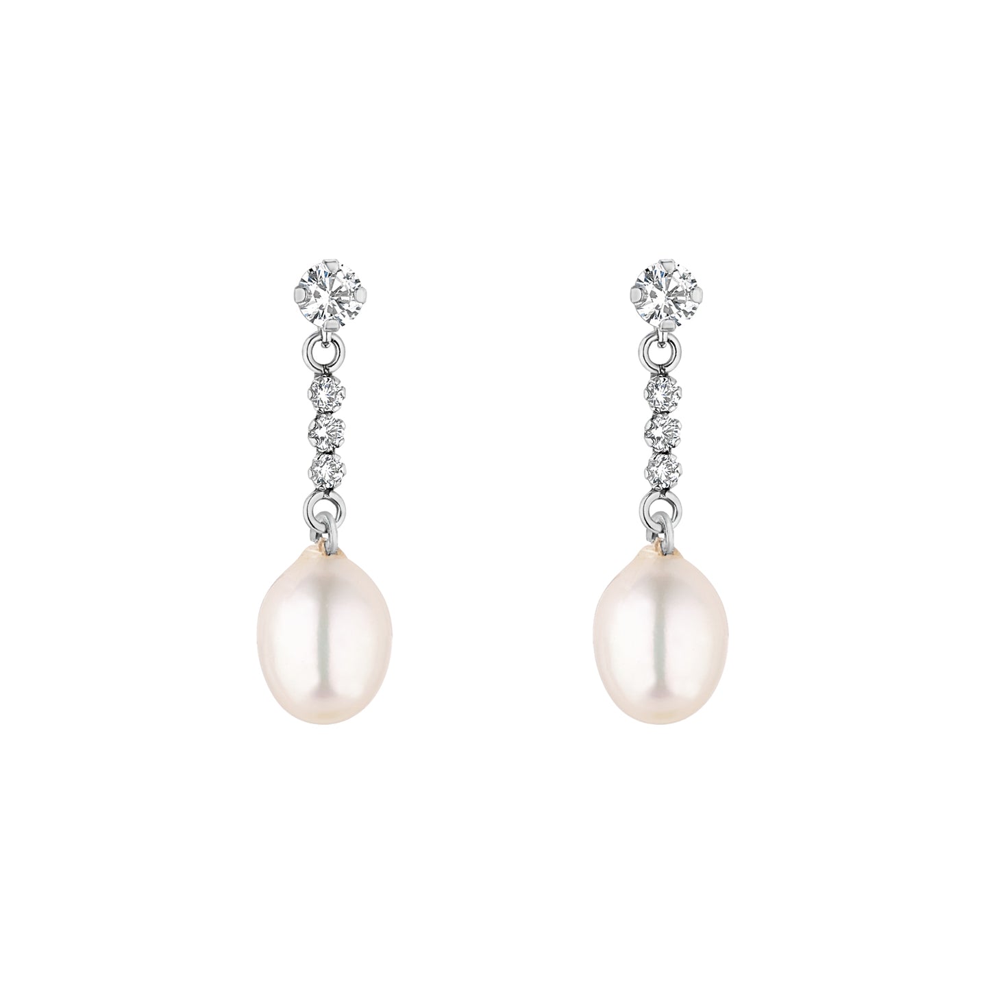 9ct White Gold Pearl & CZ Bar Drop Earrings | 20mm - John Ross Jewellers