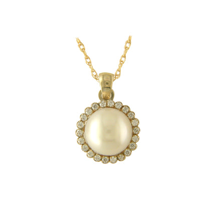 9ct Gold Pearl & CZ Necklace - Yellow Gold - John Ross Jewellers