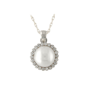 9ct Gold Pearl & CZ Necklace - White Gold - John Ross Jewellers