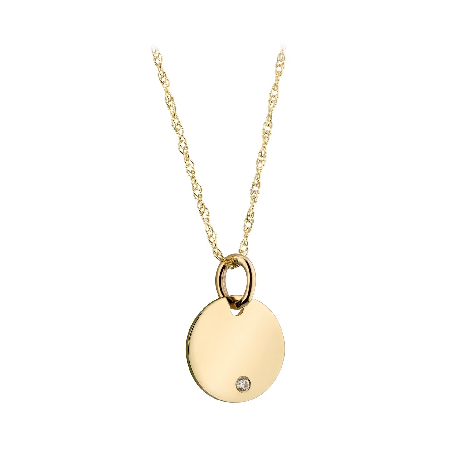 9ct Gold 15mm CZ Disc Necklace - John Ross Jewellers