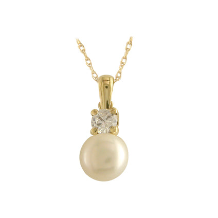 9ct Gold Freshwater Pearl & CZ Necklace - John Ross Jewellers