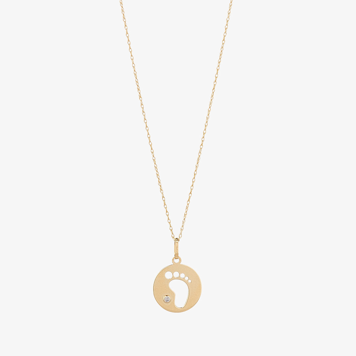 9ct Gold CZ Baby Foot Disc Necklace - John Ross Jewellers