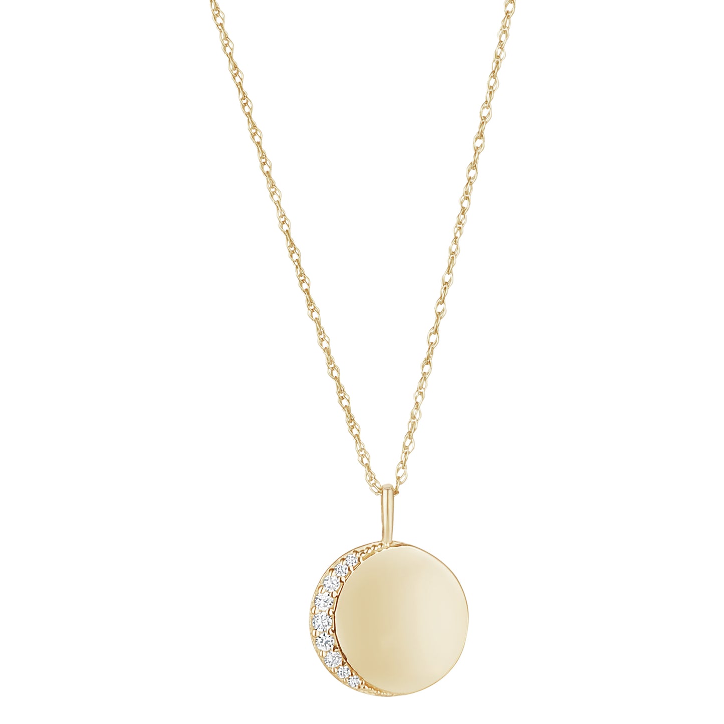 9ct Gold CZ Crescent Disc Necklace | 12mm - John Ross Jewellers