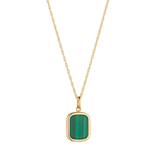 9ct Gold Malachite Rectangular Necklace - John Ross Jewellers