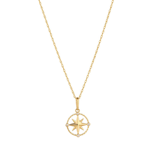 9ct Gold CZ Compass Necklace - John Ross Jewellers