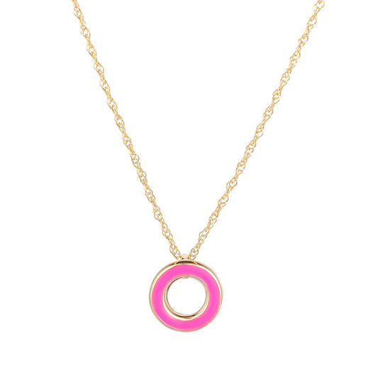 9ct Gold Neon Pink Enamel Open Circle Necklace - John Ross Jewellers