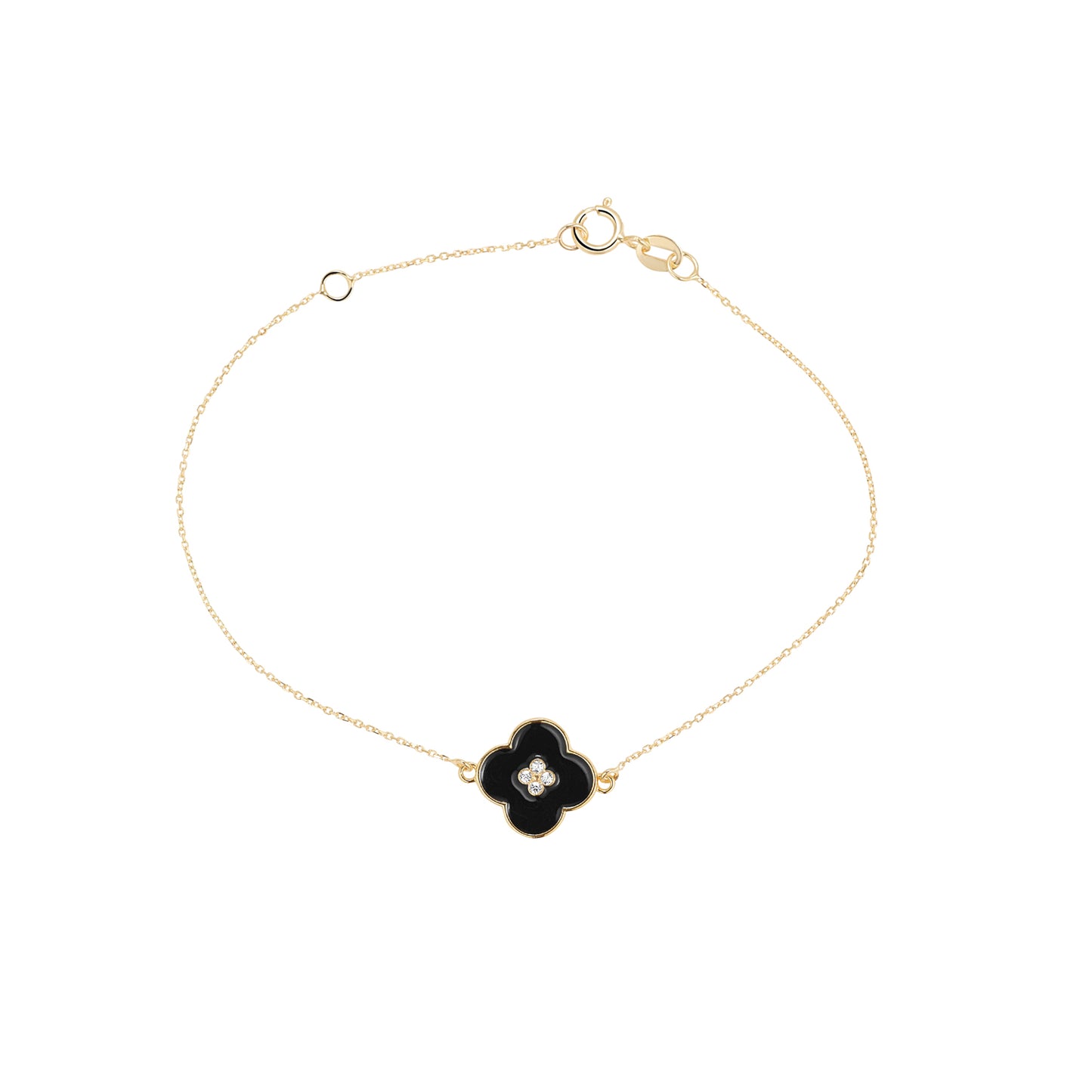 9ct Gold Black Enamel & CZ Quatrefoil Bracelet - John Ross Jewellers