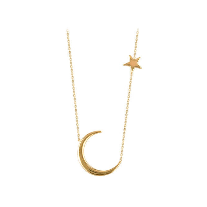 9ct Gold Crescent Moon & Star Necklace - John Ross Jewellers
