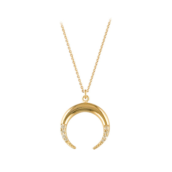 9ct Gold Inverted Crescent Necklace with CZs - John Ross Jewellers