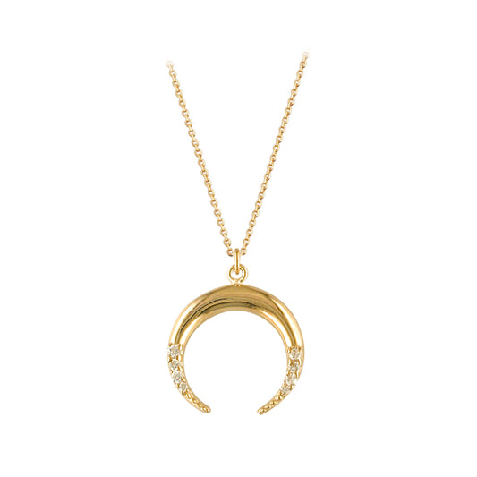 9ct Gold Inverted Crescent Necklace with CZs - John Ross Jewellers