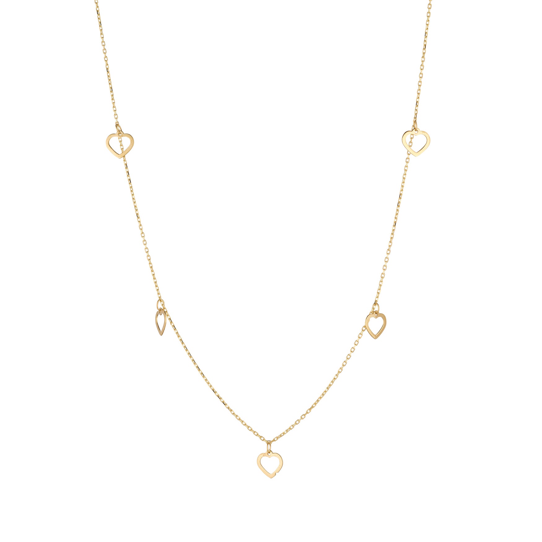 9ct Gold Five Open Hearts Necklace - John Ross Jewellers