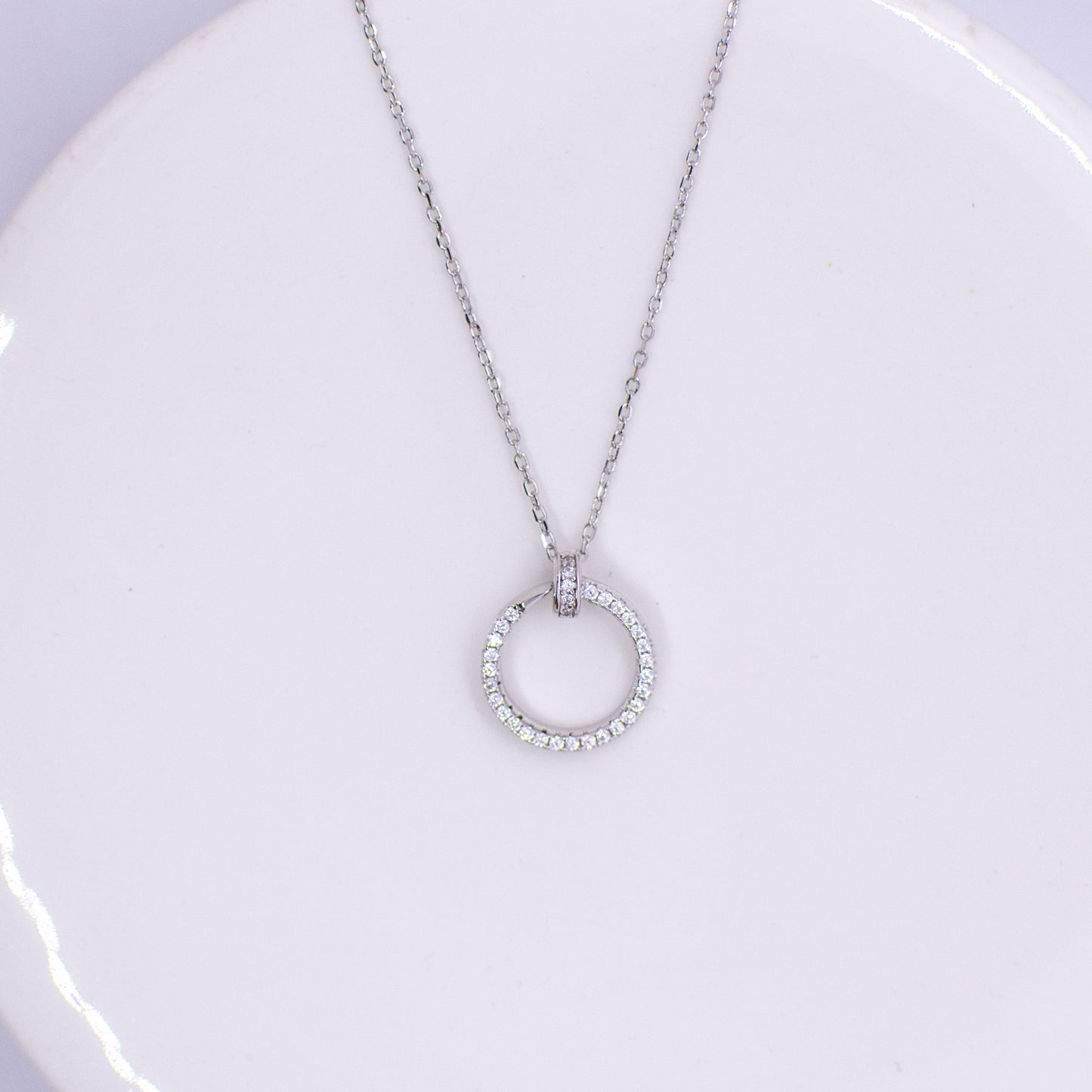 Silver CZ Open Circle Pendant Necklace - John Ross Jewellers