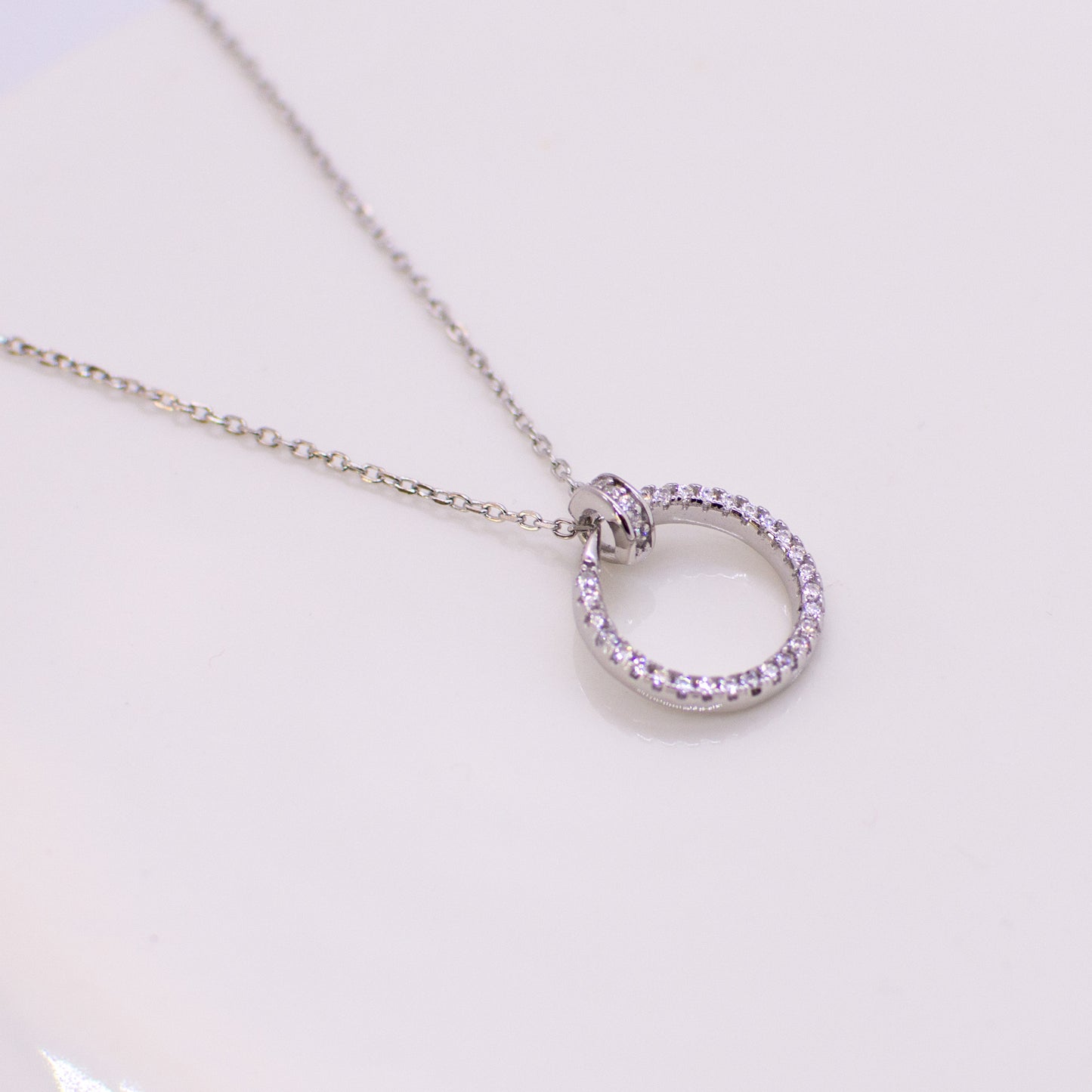 Silver CZ Open Circle Pendant Necklace - John Ross Jewellers