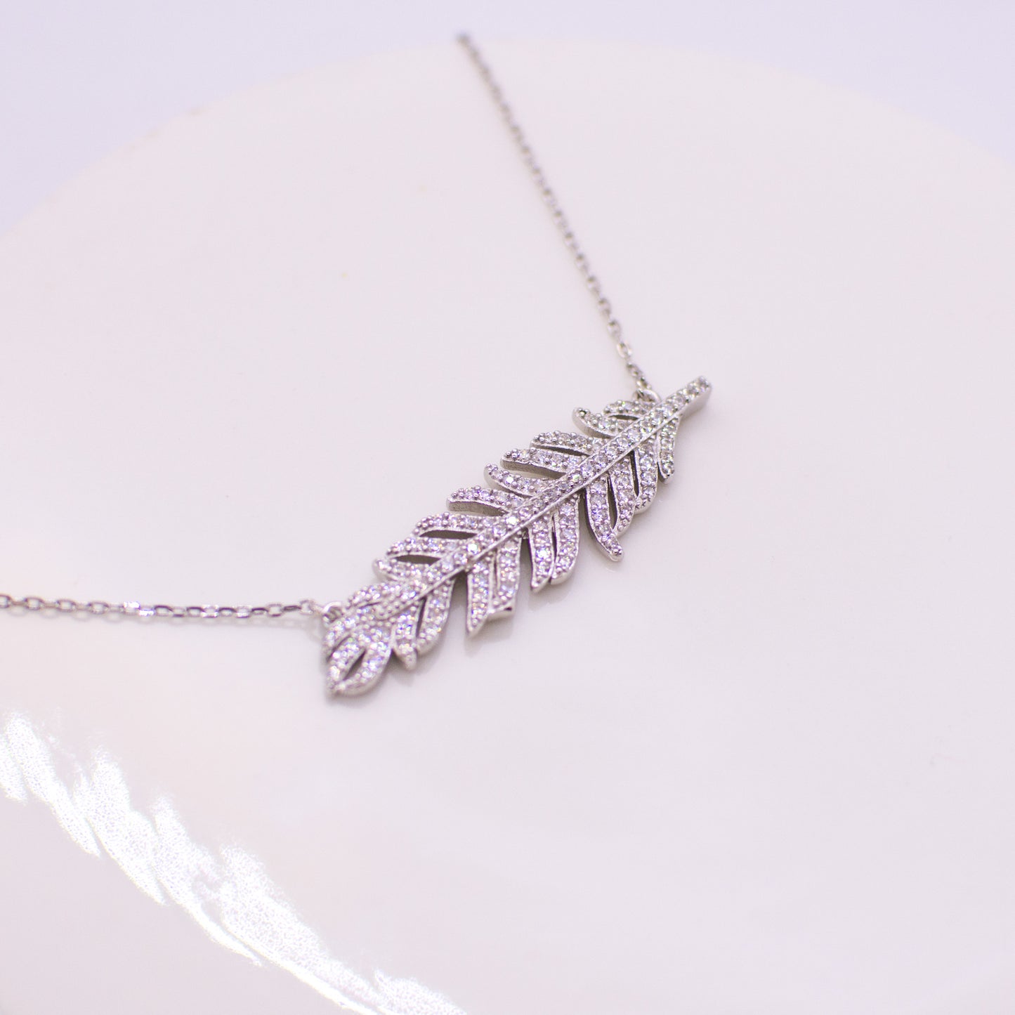 Silver CZ Feather Necklace - John Ross Jewellers