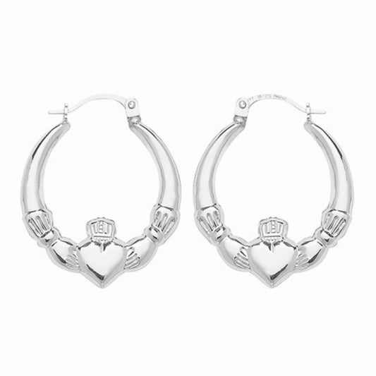 Silver Claddagh Hoop Earrings - John Ross Jewellers