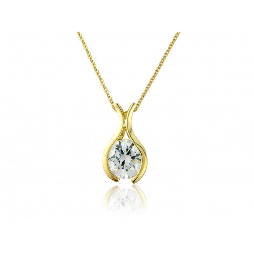 9ct Gold Wishbone Half Rubover CZ Solitaire Necklace - John Ross Jewellers