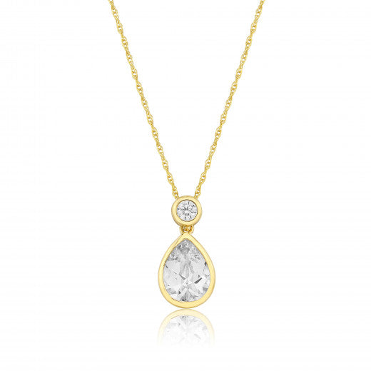 9ct Gold CZ Pear Rubover Drop Necklace - John Ross Jewellers