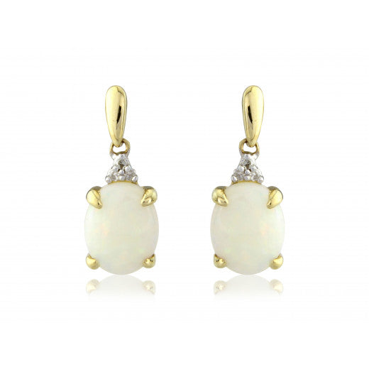 9ct Gold Gem Opal & Diamond Drop Earrings - John Ross Jewellers