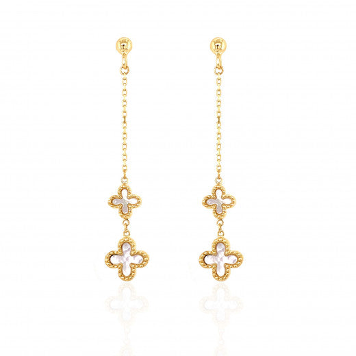 9ct Gold Mother of Pearl Quatrefoil Drop Earrings - John Ross Jewellers