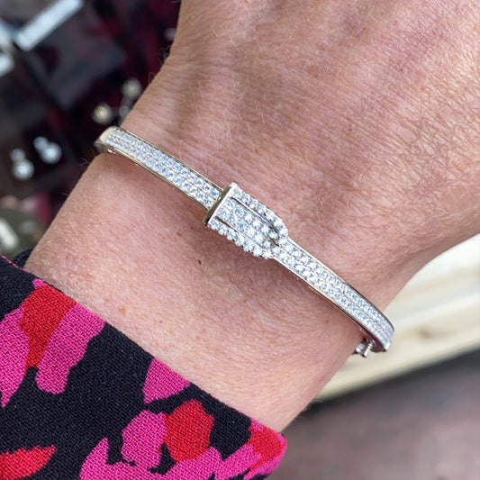 Silver CZ Buckle Bangle - John Ross Jewellers