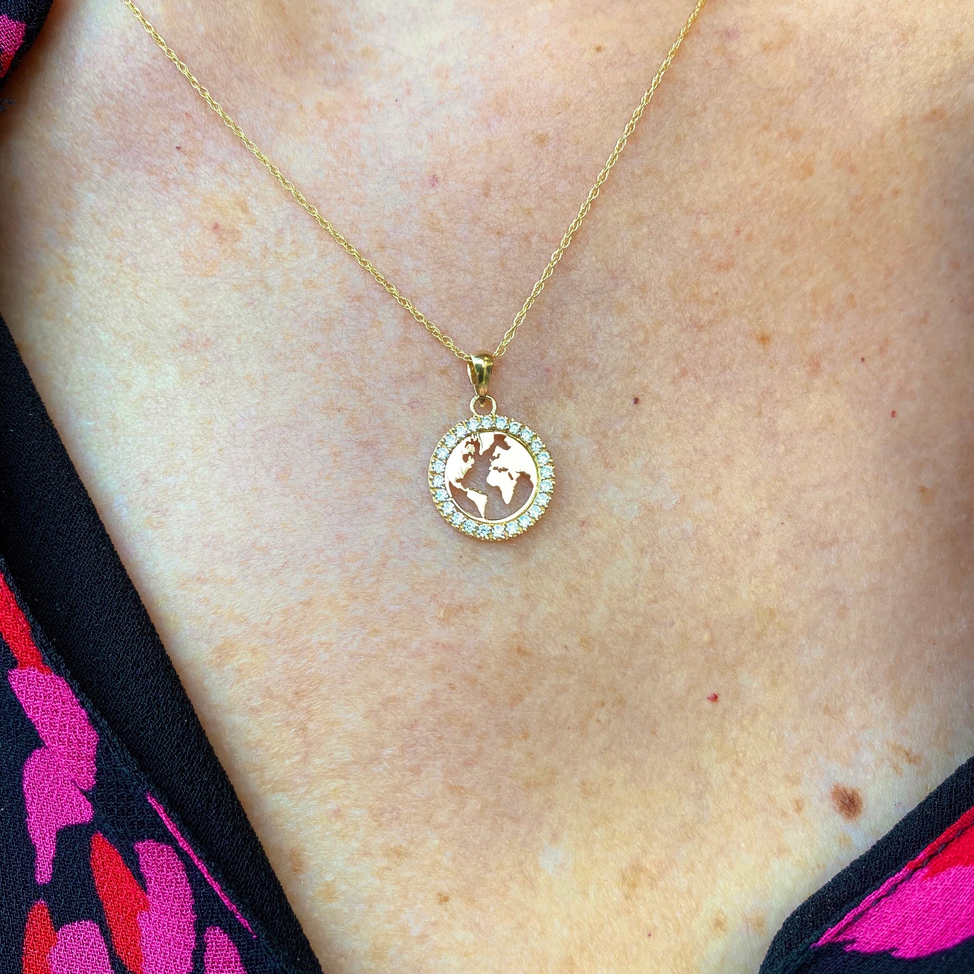 9ct Gold World Necklace with CZ Halo - John Ross Jewellers