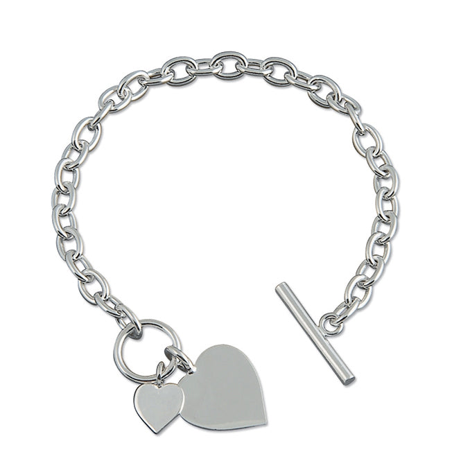 Silver Double Heart Disc T-Bar Bracelet - John Ross Jewellers