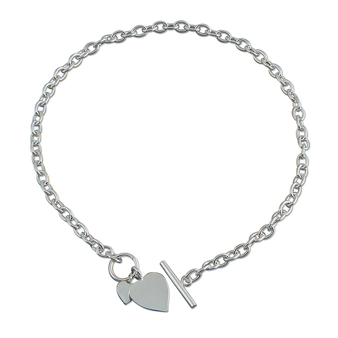 Silver Double Heart Disc T-Bar Necklace - John Ross Jewellers