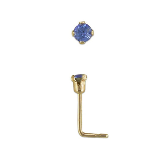 9ct Gold Nose Stud |1.5mm Aqua Crystal - John Ross Jewellers