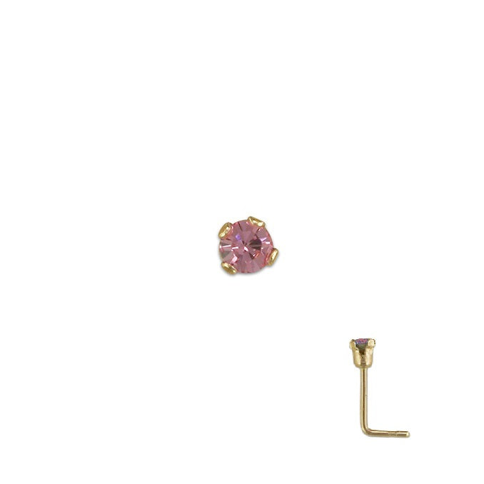 9ct Gold Nose Stud | 1.5mm Pink Crystal - John Ross Jewellers