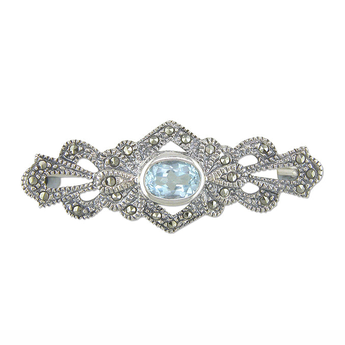 Silver Blue Topaz & Marcasite Vintage Style Brooch - John Ross Jewellers