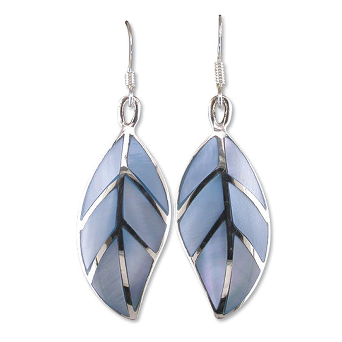 Silver Blue Mother of Pearl Leaf Drop Earrings - John Ross Jewellers