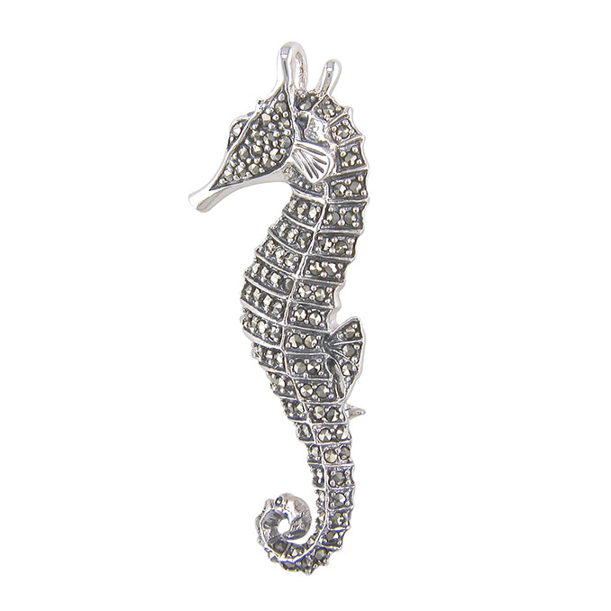 Silver Marcasite Seahorse Brooch - John Ross Jewellers