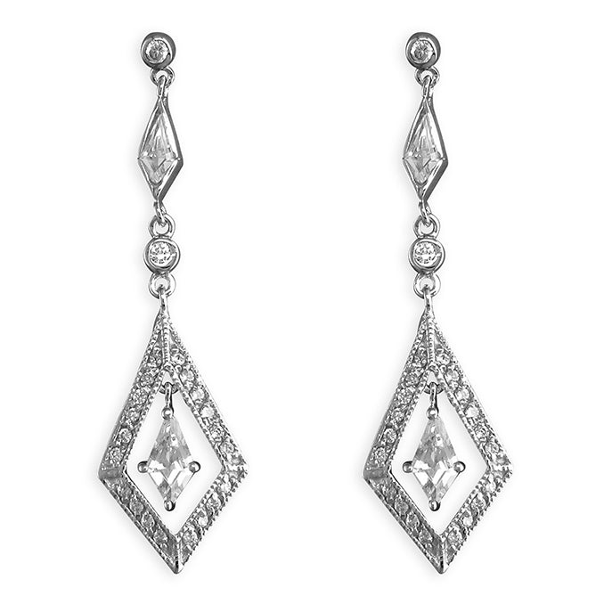 Silver CZ Kite Drop Earrings - John Ross Jewellers