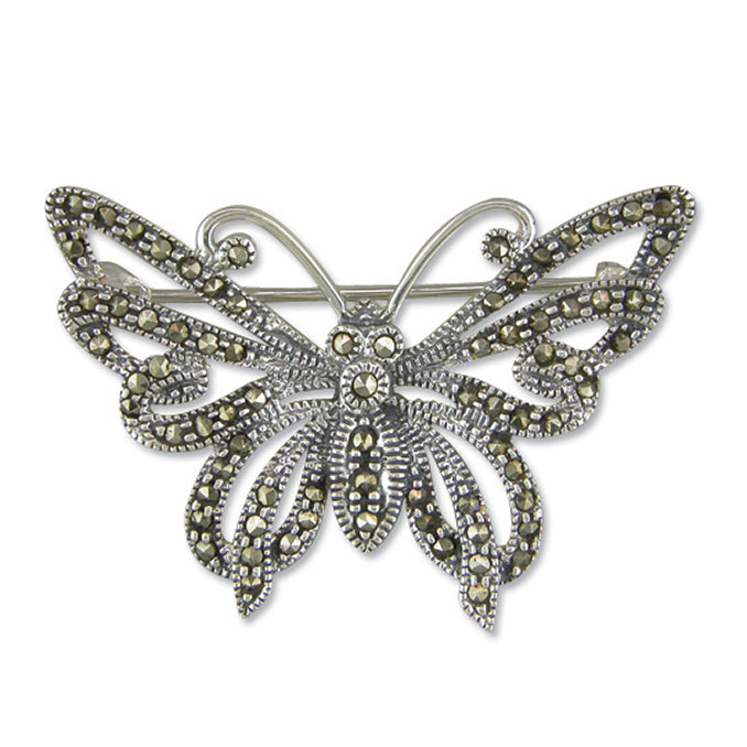 Silver Marcasite Butterfly Brooch - John Ross Jewellers