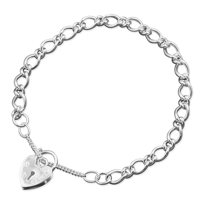 Silver Child's Charm Bracelet With Lock Clasp & Safety Chain - John Ross Jewellers