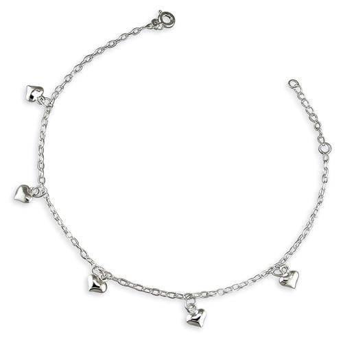 Silver Anklet - Five Hearts - John Ross Jewellers