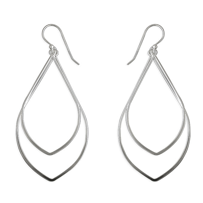 Silver Open Double Pear Shaped Long Drop Earrings - John Ross Jewellers