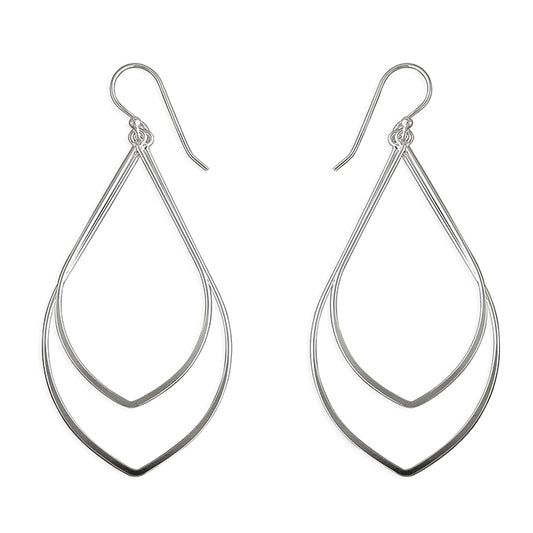 Silver Open Double Pear Shaped Long Drop Earrings - John Ross Jewellers