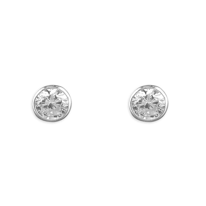 Silver 5mm CZ Bezel Set Stud Earrings - John Ross Jewellers