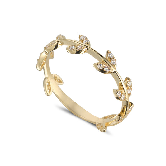 9ct Gold CZ Double Leaves Ring - John Ross Jewellers