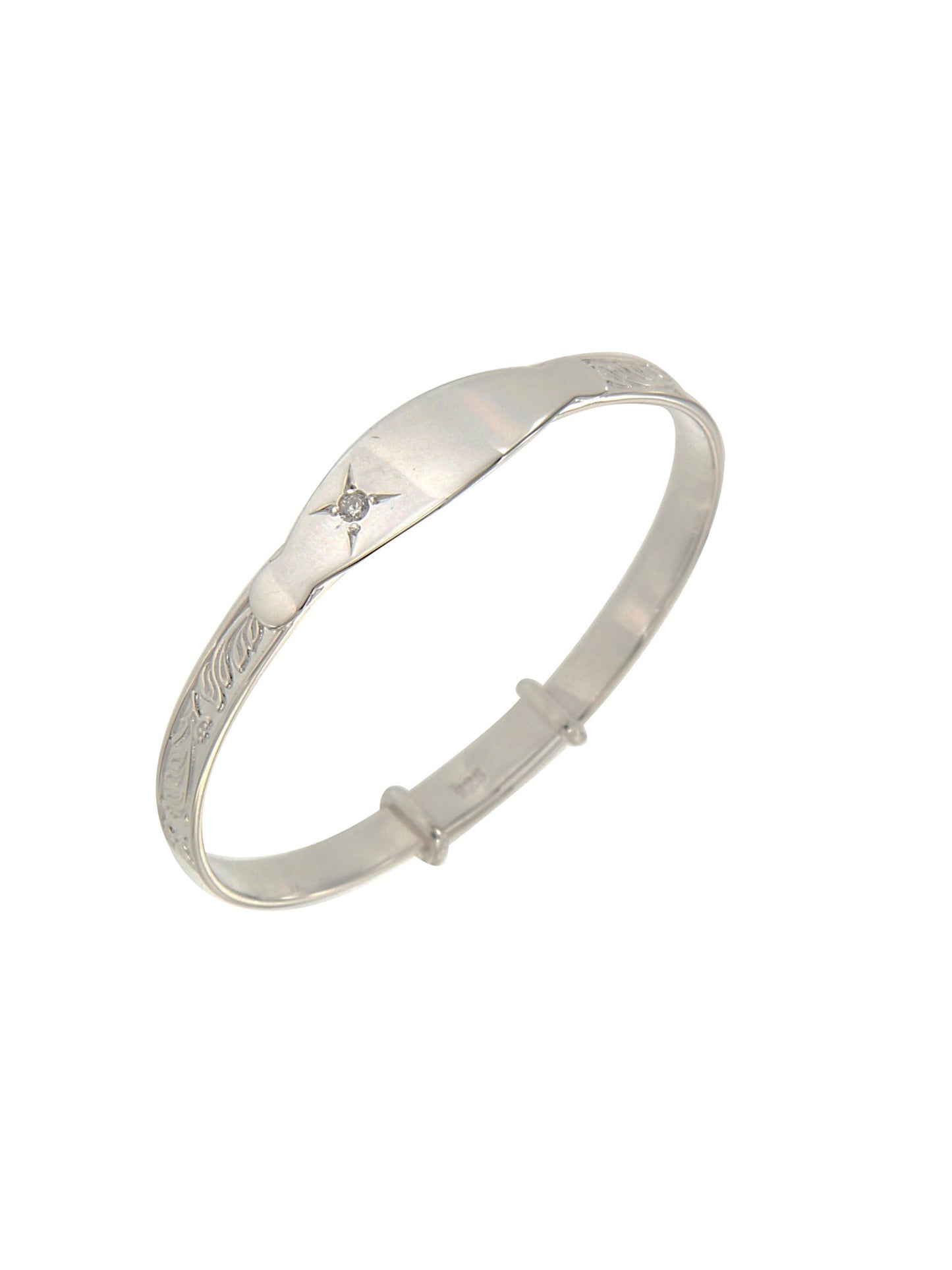 Kids Sterling Silver White CZ Identity Bangle | Floral - John Ross Jewellers
